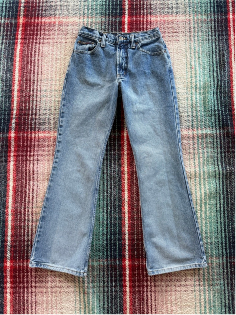 Vintage Y2K Life Energy Intelligence Blue Flare Low Rise Jeans Size 1